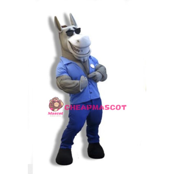Cool Gray Power Donkey Mascot Costume 