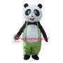 Adult Cartoon Panda Mascot Costume Wearing Green Overalls