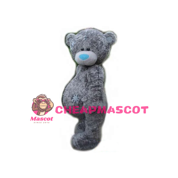Adult Plush Gray Patched Bear Mascot Costume 