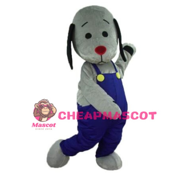 Cute Cartoon Grey Hound Dog Mascot Costume Wearing Blue Overalls
