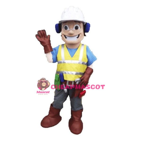 Smiling Repairman With Tools Mascot Costume 