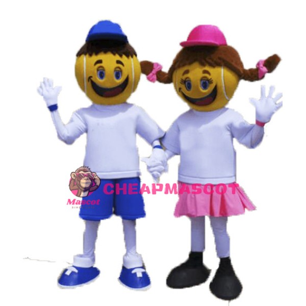 Polite Cartoon Tennis Boy And Tennis Girl Mascot Adult Costume