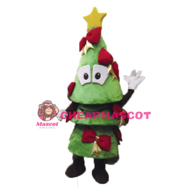 Lovely Cartoon Red Bow Christmas Tree Mascot Costume