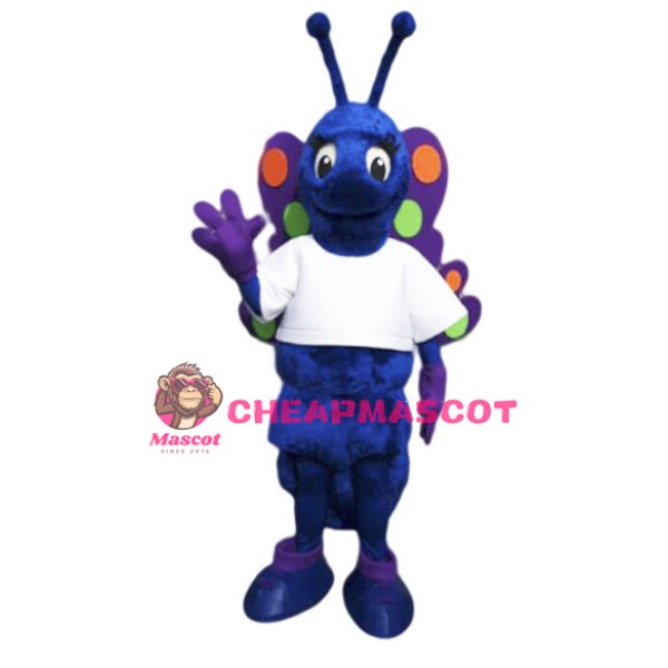 Friendly Blue Butterfly Mascot Costume 