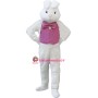 White Easter Bunny Plush Mascot Costume Wearing Red Vest	
