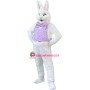 White Easter Bunny Plush Mascot Costume Wearing Purple Vest