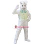 White Easter Bunny Plush Mascot Costume Wearing Yellow Vest