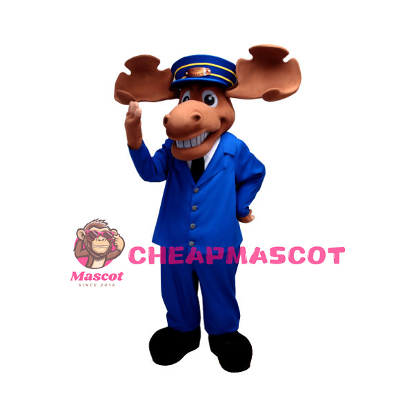 Polite Moose Train Conductor Mascot Adult Costume 