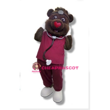 Cute Brown Bear Doctor Mascot Costume