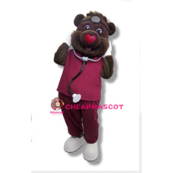 Cute Brown Bear Doctor Mascot Costume