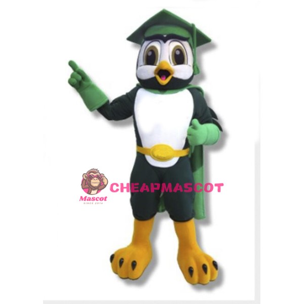 College Cartoon Green Owl Mascot Adult Costume