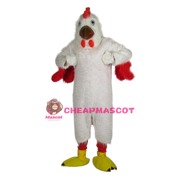 White Rooster Long Fur Mascot Costume 