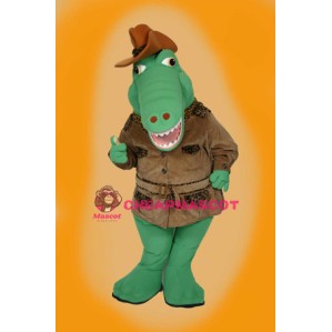 Green Crocodile Cowboy Mascot Adult Costume 
