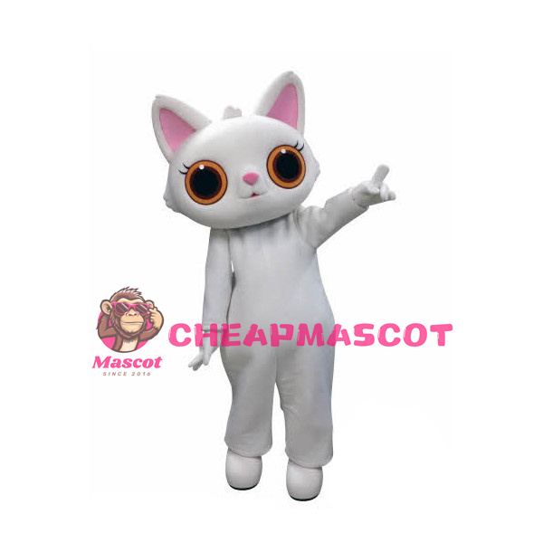 Cute White Cat Mascot Adult Costume 