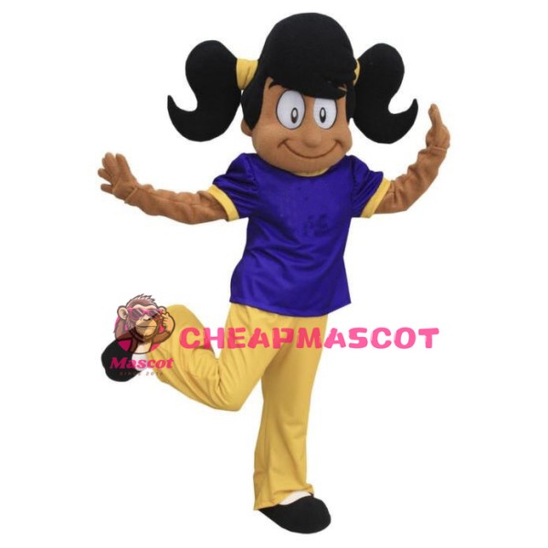 Friendly Black Girl Mascot Costume 