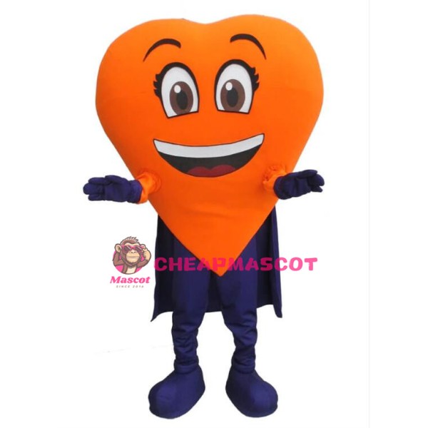 Cartoon Orange Heart Superhero Mascot Costume