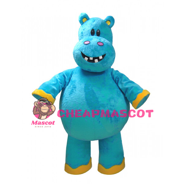 Cute Cartoon Blue Hippo Mascot Costume