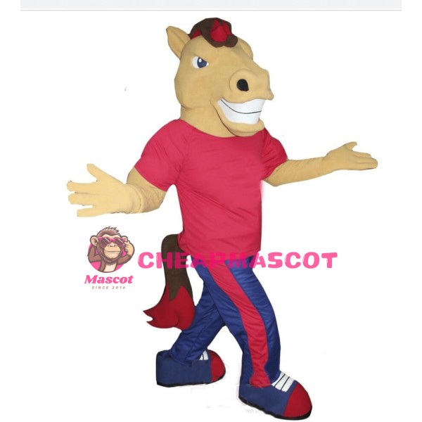 College Power Beige Horse Mascot Costume