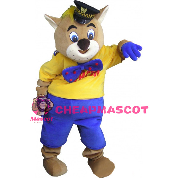 Adult Cartoon Khaki Cat Sheriff Mascot Costume