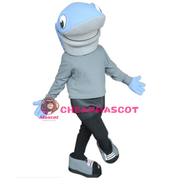Adult Cartoon Big Mouth Blue Shark Mascot Costume