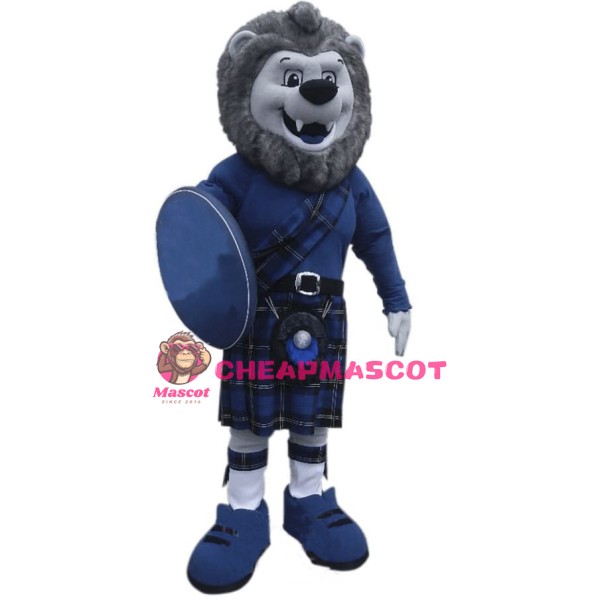 Scottish Grey Lion Warrior Mascot Costume 