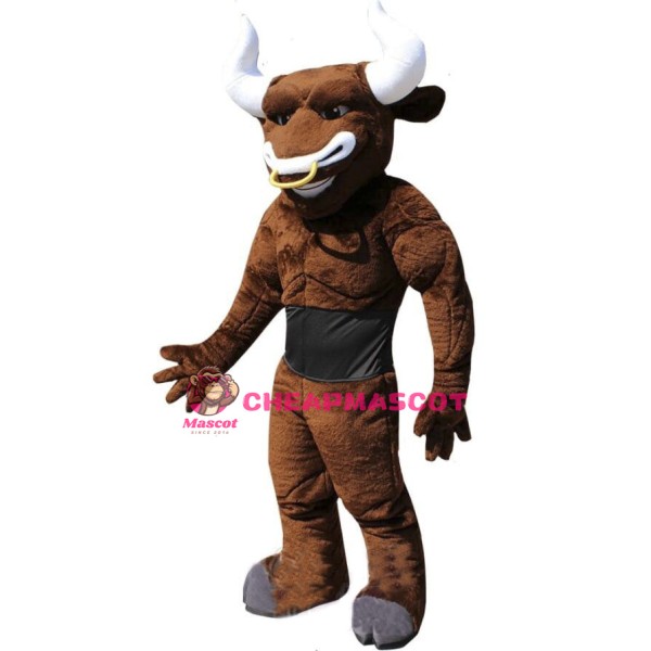 Power Brown Bull Mascot Costume 