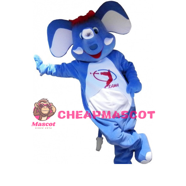 Cute Blue Elephant With Red Hair Mascot Costume