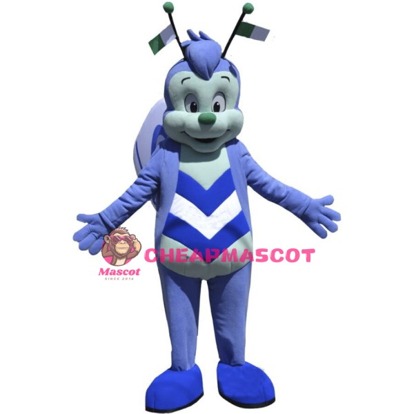 Adult Cartoon Blue Butterfly Mascot Costume 