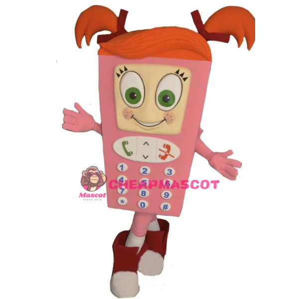 Cute Cartoon Pink Cell Phone Girl Mascot Costume
