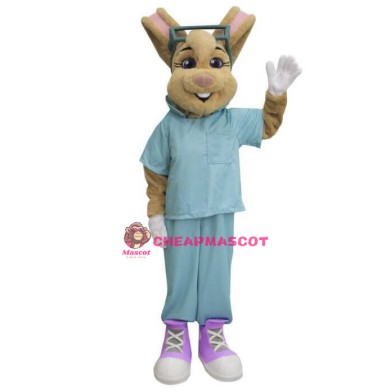 Benevolent Brown Rabbit Bunny Doctor Mascot Costume