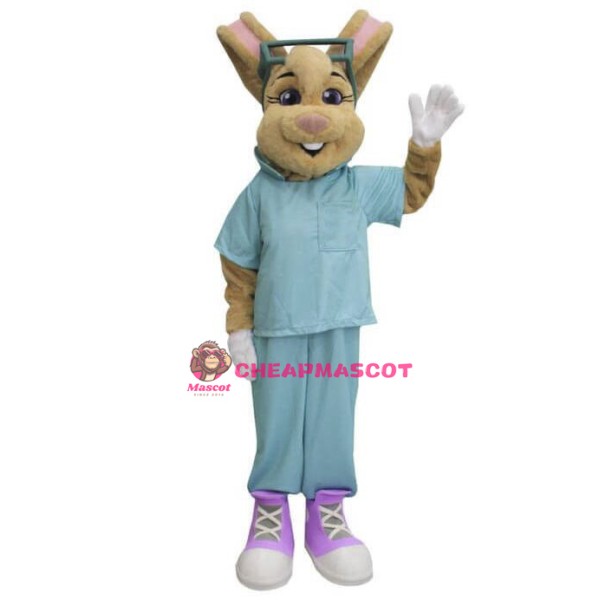 Benevolent Brown Rabbit Bunny Doctor Mascot Costume