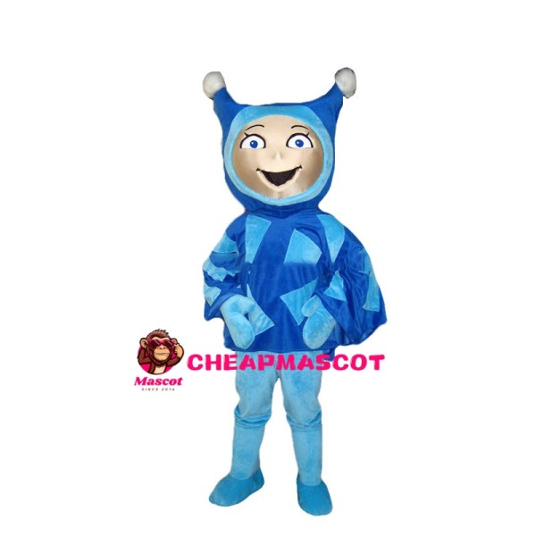 Faceless Blue Doll Mascot Costume