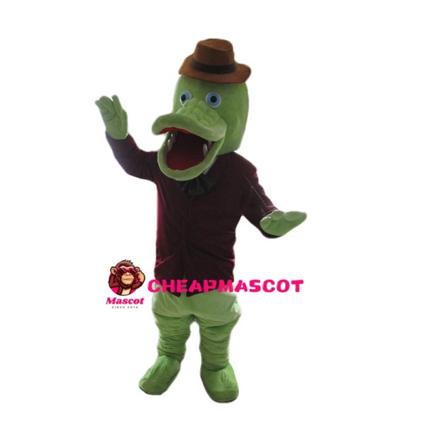 Green Platypus With Brown Hat Mascot Costume