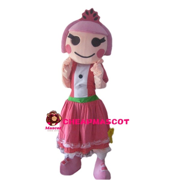 Happy Smiling Girl With Pink Hair Mascot Costume