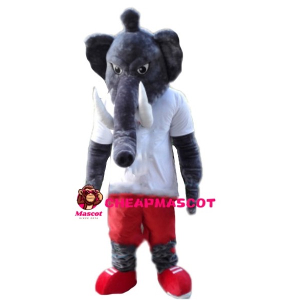 Adult Elephant With White Shirt Mascot Costume
