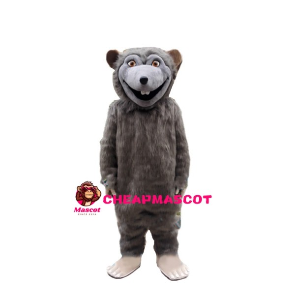 Glad Grey Long Fur Beaver Mascot Costume