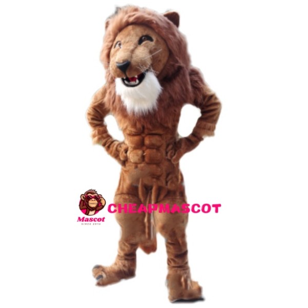 Elated Muscle Lion Mascot Costume
