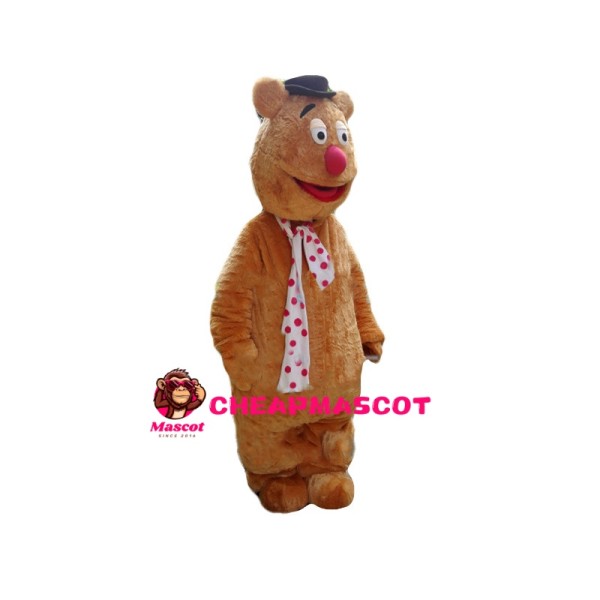 Likable Bear With Polka Dot Scarf Mascot Costume