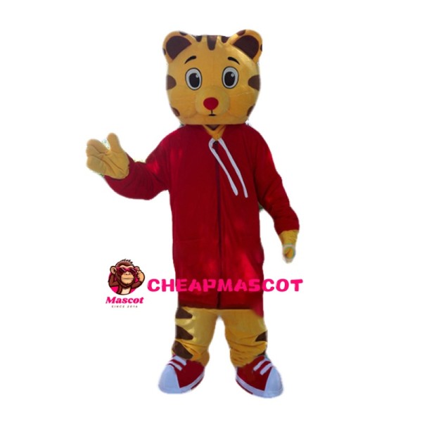 Lovely Cartoon Tiger With Red Coat Mascot Costume