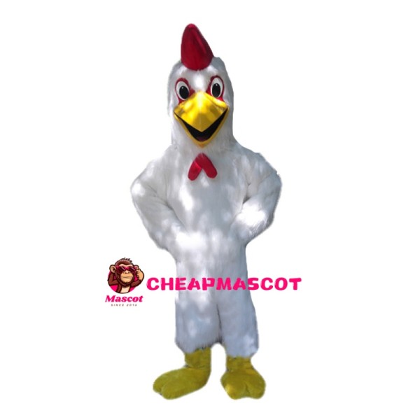 Aggressive White Rooster Mascot Costume