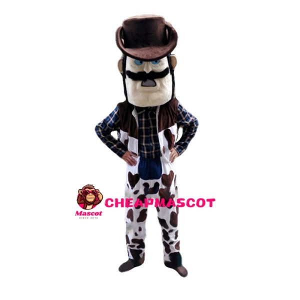Bearded Man Owning Milk Farm Mascot Costume