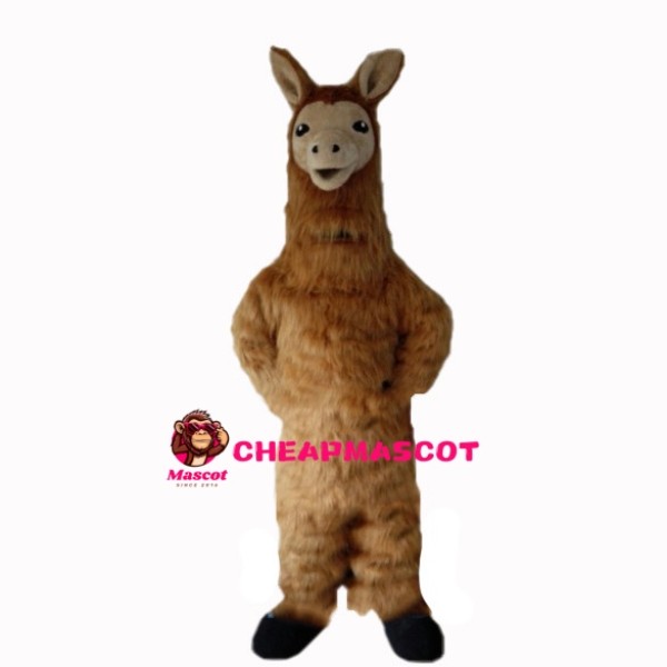 Brown Hairy Long Fur Alpaca Mascot Costume
