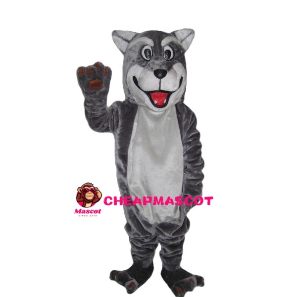 Grey Wolf With Open Mouth Mascot Costume
