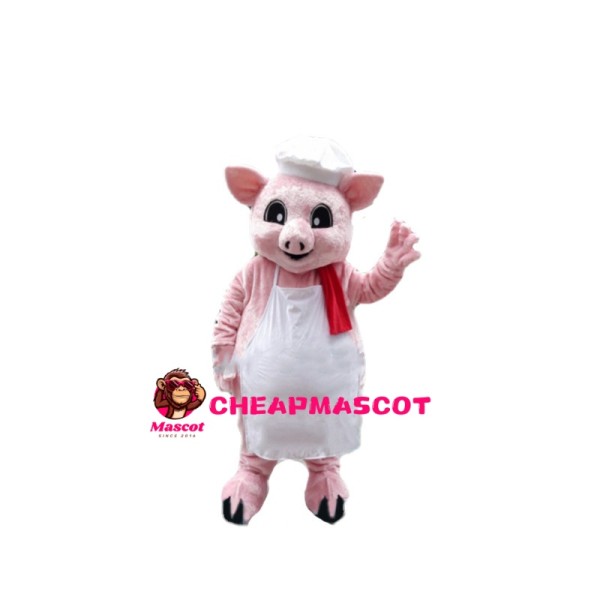 Pink Pig Chef With Red Towel Mascot Costume