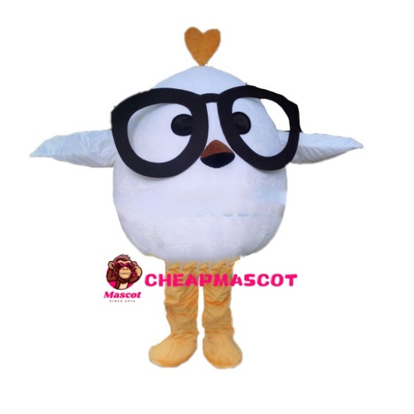 Little White Bird With Glasses Mascot Costume