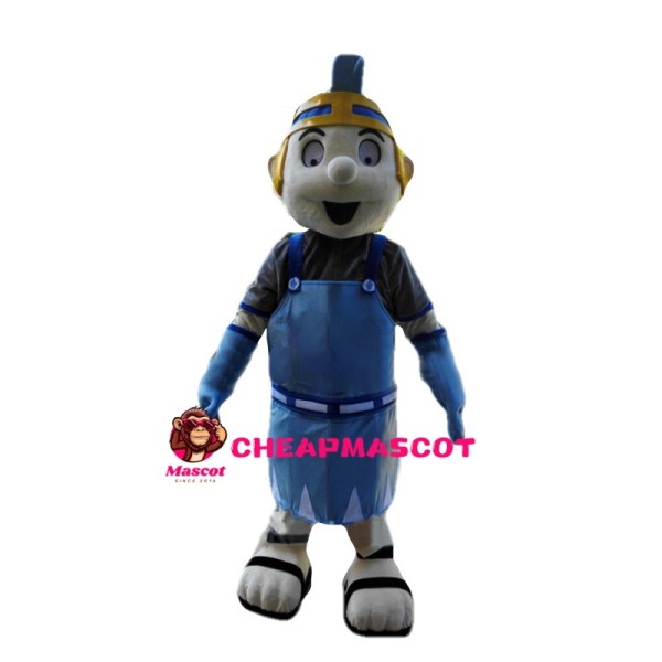 Craftsman Wearing Blue Apron Mascot Costume