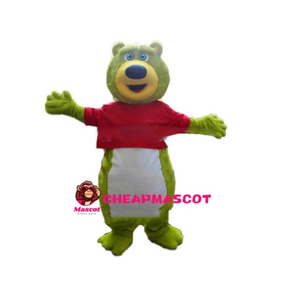 Agreeable Green Bear With Red Shirt Mascot Costume