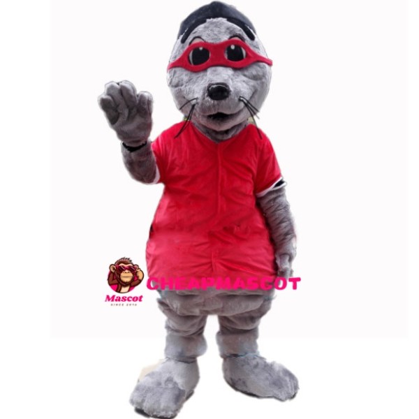 Beaver Wearing Red Blindfold Mascot Costume