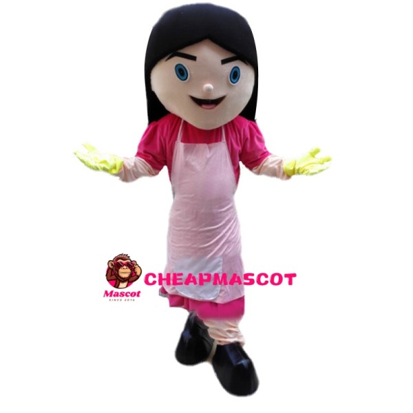 Female Cleaner With Apron Mascot Costume