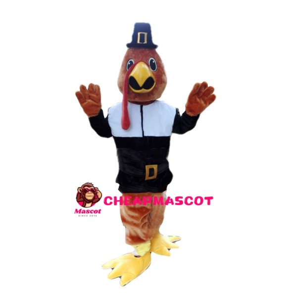 Brown Chicken Wearing Motorcycle Suit Mascot Costume